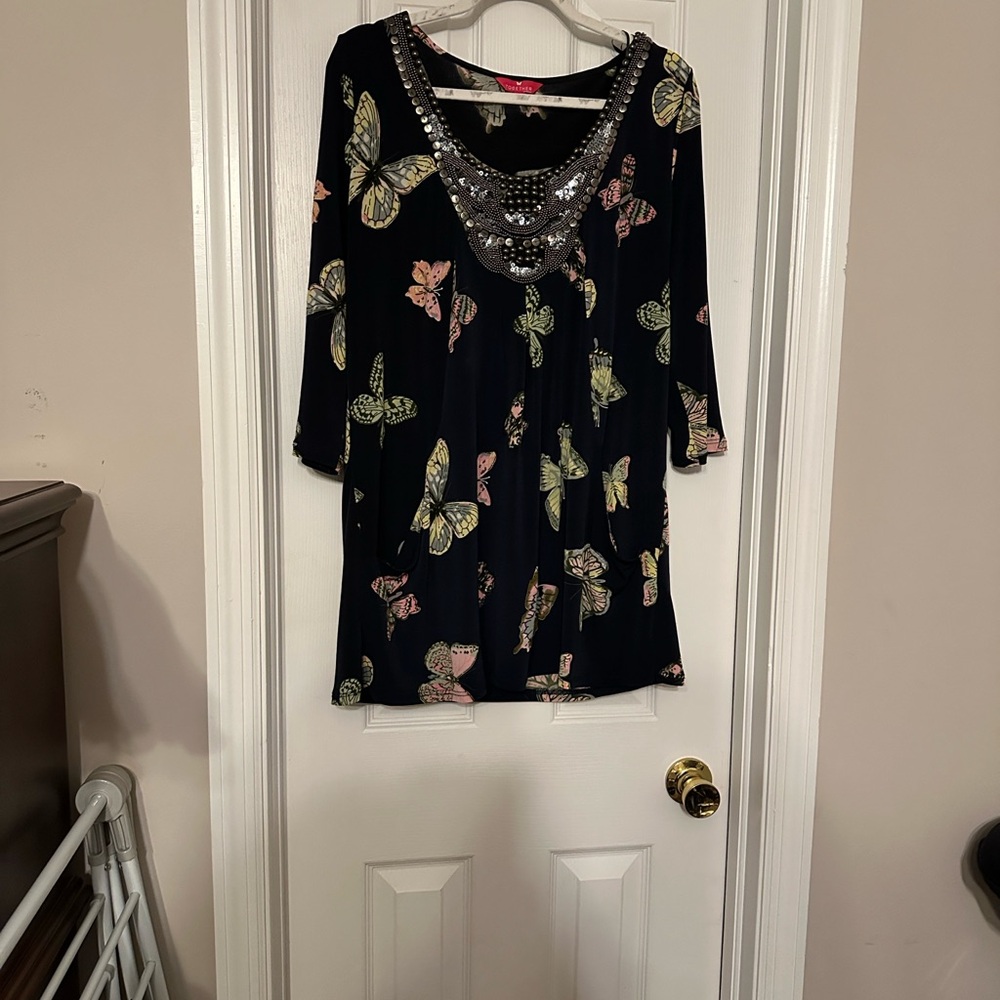 Together Black Top with Butterfly Design